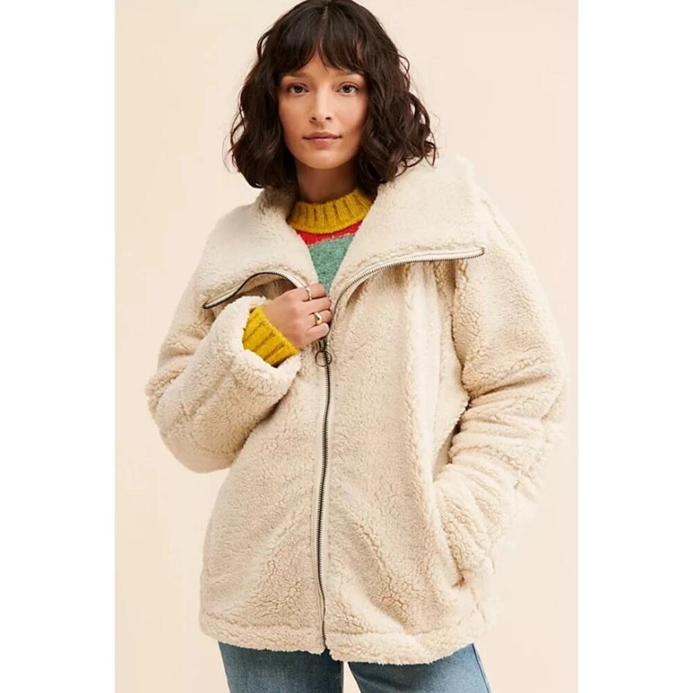 Free People Raya Cozy Jacket Womens XS Ivory Fleece Teddy We The Free